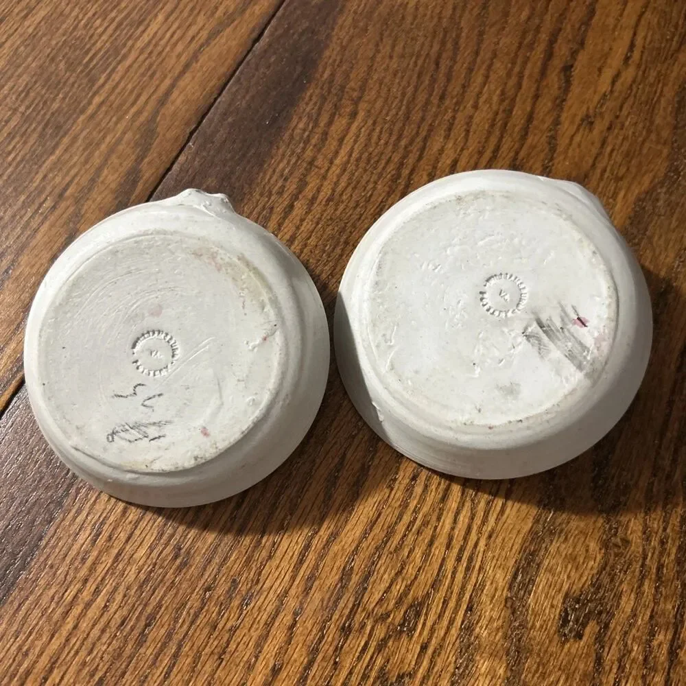 Pair Williamsburg Pottery Stoneware Chamberstick Candle Holders Gray Blue Potter